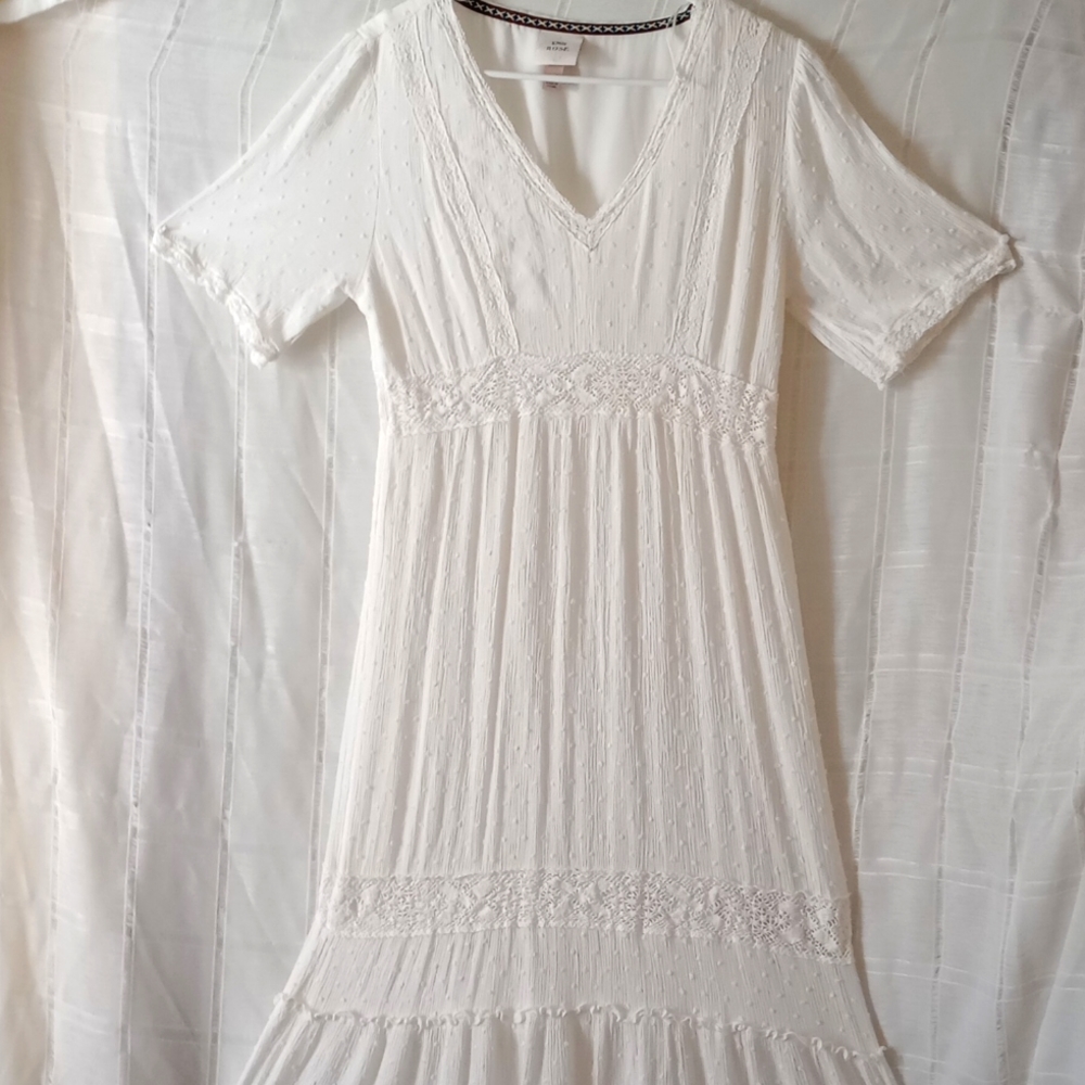 Pure White Boho Maxi Dress, Knox Rose, Sz 10, NWOT
